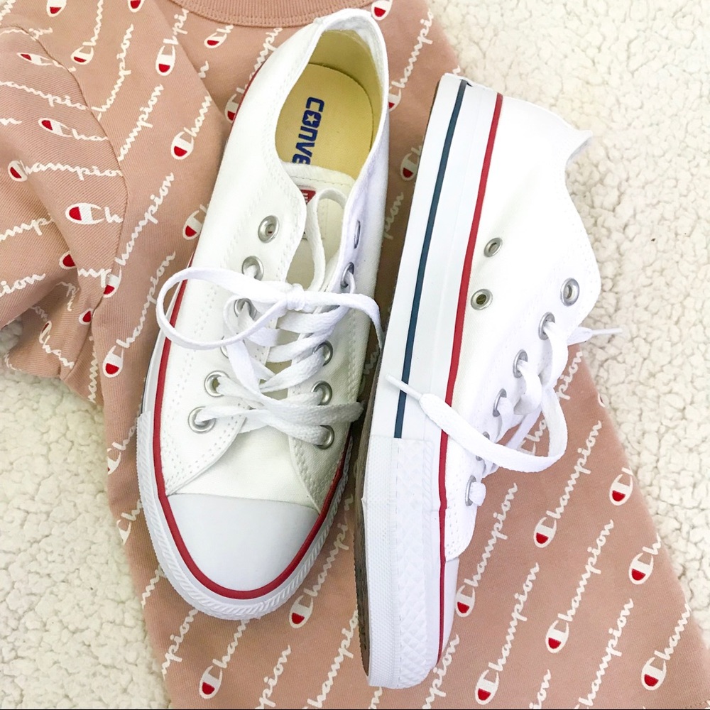 NEW White Converse Low-Top Shoes with Stripes
